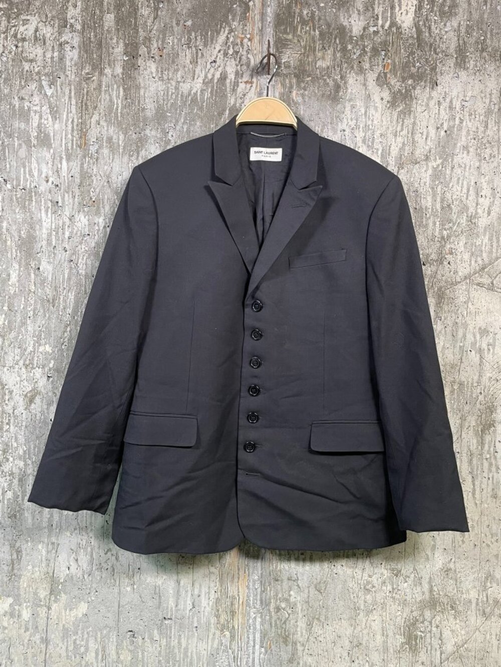 SAINT LAURENT Men's Wool Gabardine Single-Breasted Jacket Size 50 in Black